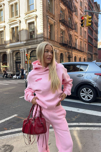 FOXEY NEW YORK フォクシー半袖パーカー ピンク パフスリーブ 40 Oversized Hoodie - Raspberry Pink | Fitberry New York Edit